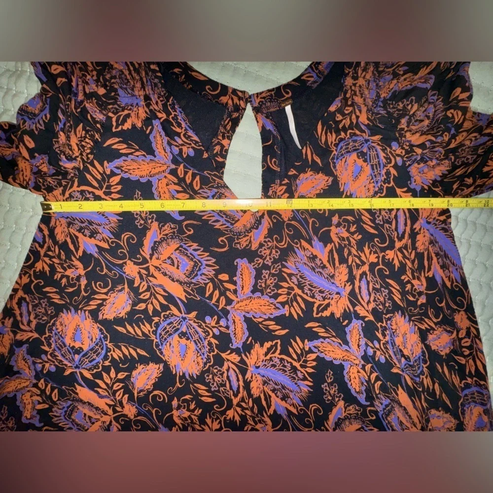 Free People Hello Lover Tunic Top In Noir Combo Size S Puff Sleeve Floral Dress